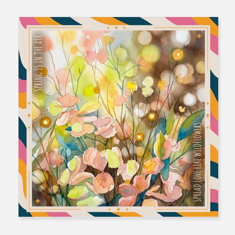 Richesse florale aquarelle - Poster 20 x 20 cm - blanc