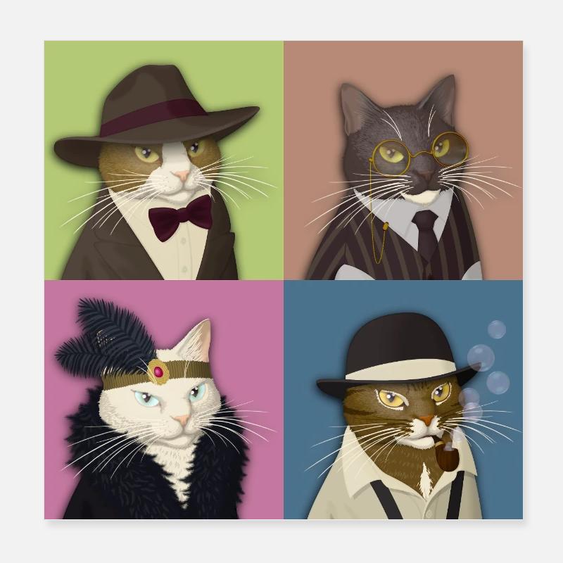 Dapper Cats Quartet Poster 8" x 8" (20x20 cm)
