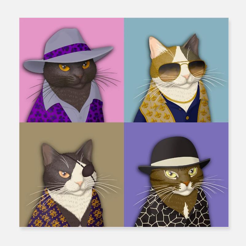 Badass Cat Quartet Poster 20 x 20 cm