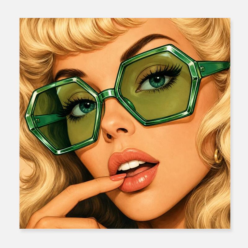 Emerald Spellbound Glamour Retro-Porträt Poster 20x20 cm