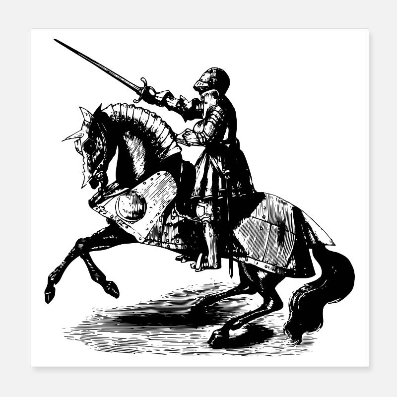 Chevaliers à cheval - Poster 20 x 20 cm - blanc