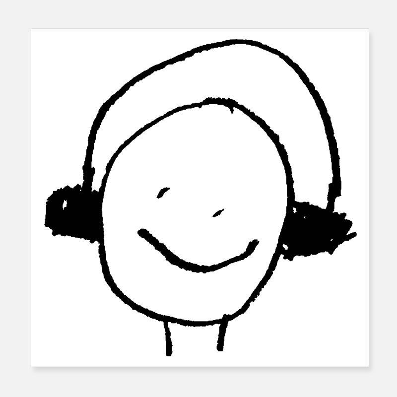Kopfhörer oder Ohrenwärmer Kinderzeichnung DJ Poster 20x20 cm