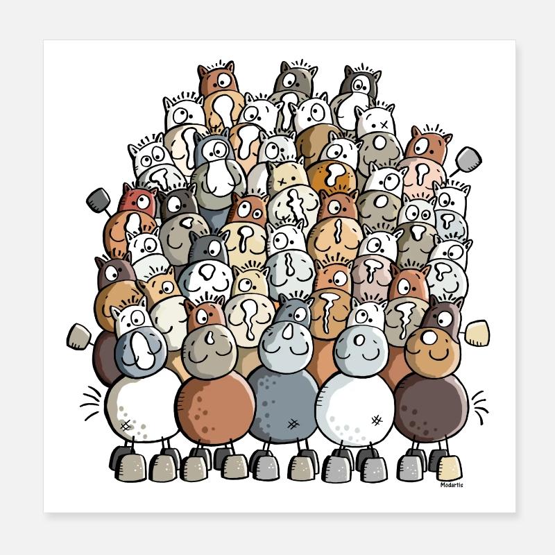 Coloré Tas De Chevaux - Cheval - Poster 20 x 20 cm - blanc