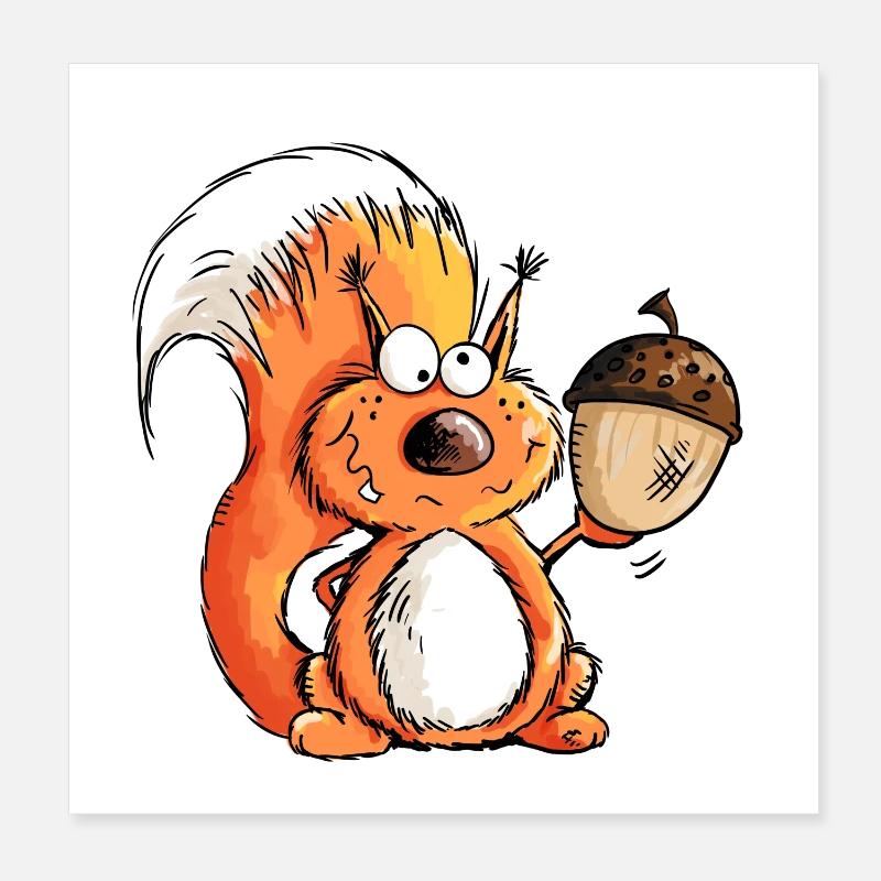 Squirrel - Animal - Animals - Acorn - Gift - Poster 8" x 8" (20x20 cm) - white