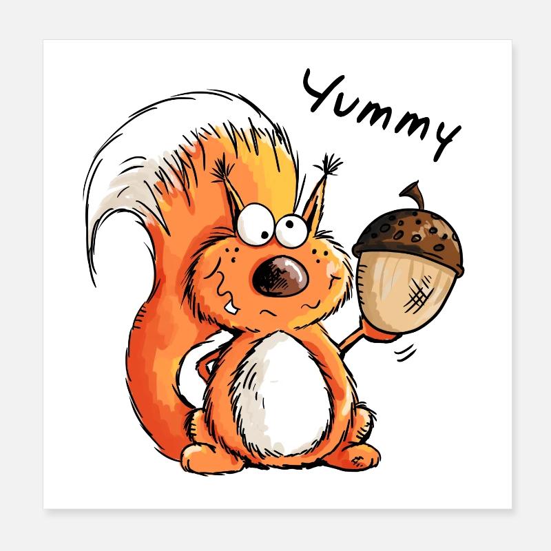 Yummy Eichhörnchen - Tier - Tiere - Comic - Poster 20x20 cm - Weiß