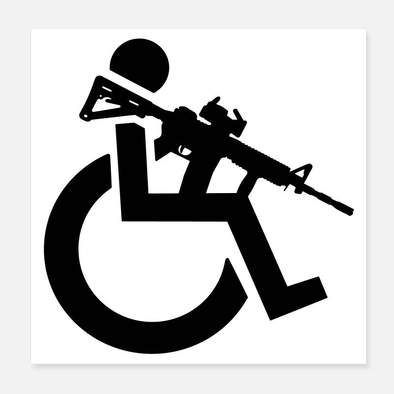 Bewaffneter Rollstuhlfahrer mit Gewehr, Waffe # Poster 20x20 cm