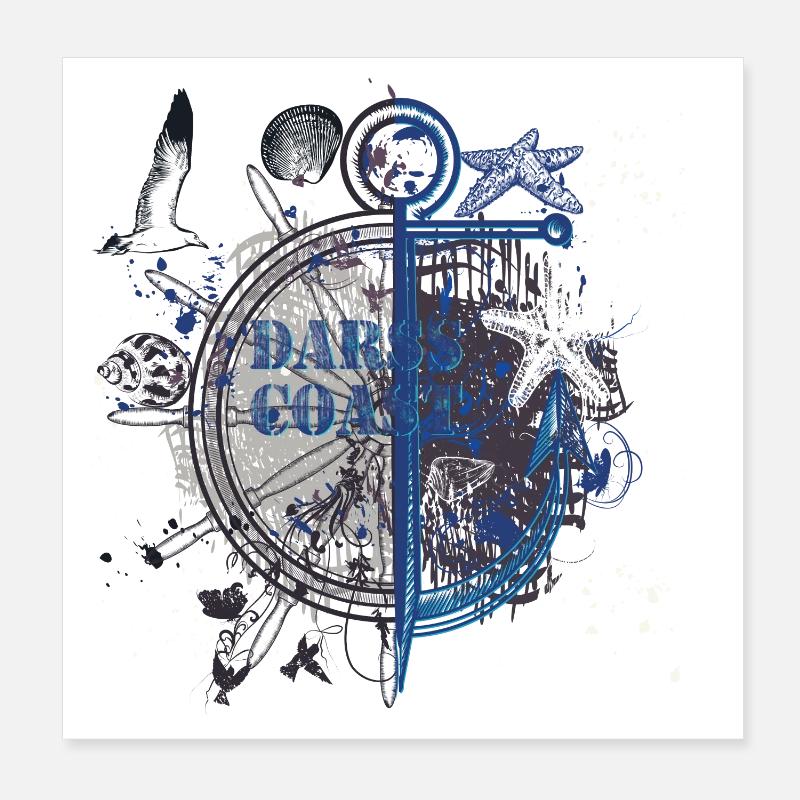 Night Nautical Anchor Compass Poster 8" x 8" (20x20 cm)