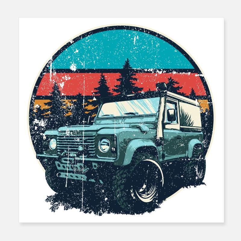 Vintage 4x4 im Sunset Forest Poster 20x20 cm