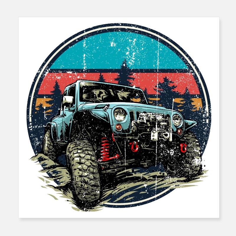 Rugged Jeep Off-Road Sunset Poster 8" x 8" (20x20 cm)