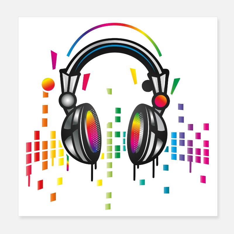 Kopfhörer mit bunter Equalizer Zeichnung - Poster 20x20 cm - Weiß