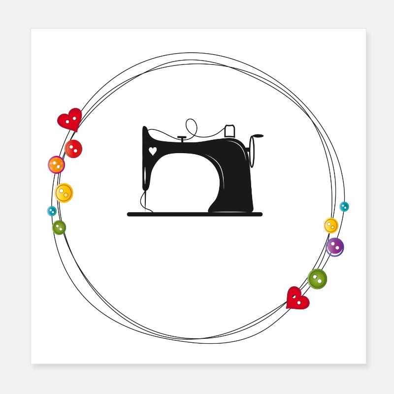 nostalgisch stilisierte Nähmaschine mit Knöpfe Poster 20x20 cm