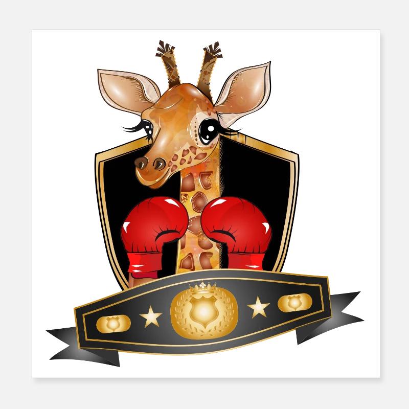 Giraffe as a boxer with boxing gloves and box belt Poster 8" x 8" (20x20 cm)