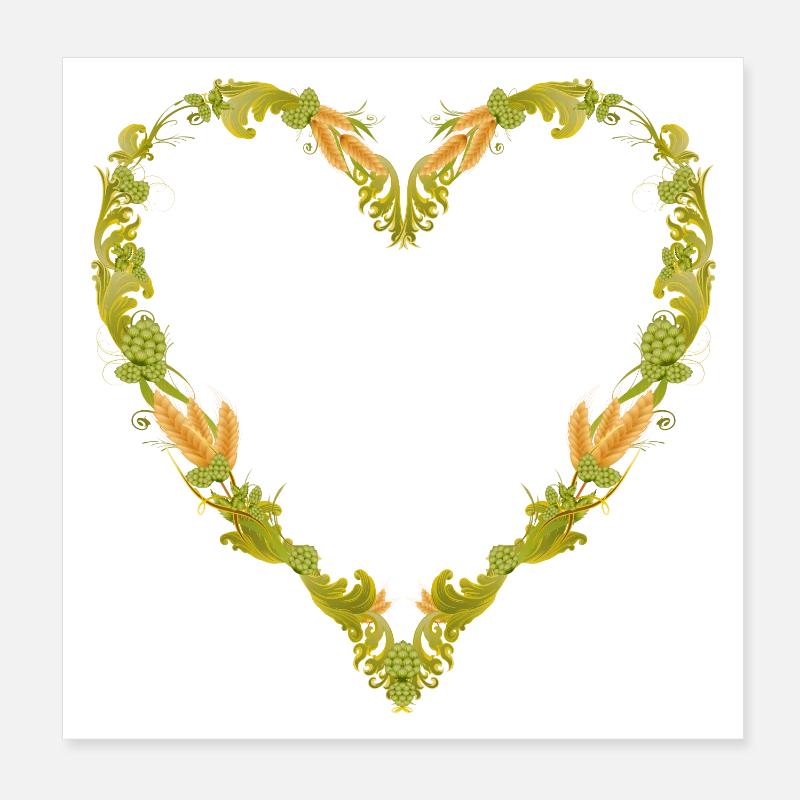ornement décoratif en houblon en forme de cœur Poster 20 x 20 cm