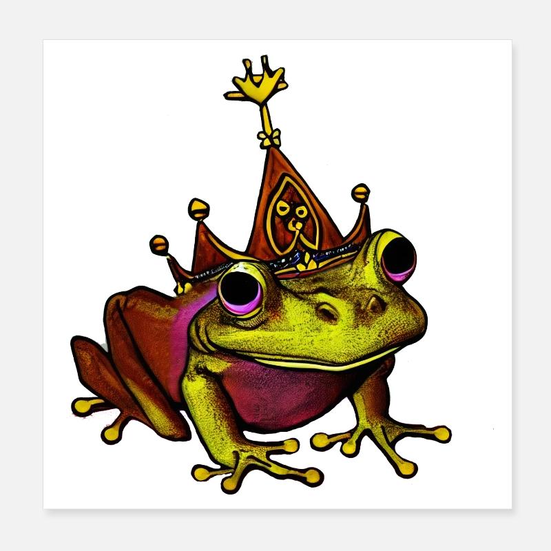 Grenouille Reine Couronnée - Poster 20 x 20 cm - blanc