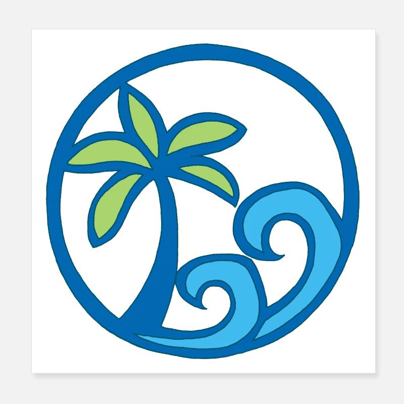 Vagues et palmier Poster 20 x 20 cm