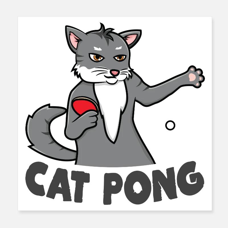 Cat Ping Pong Poster 8" x 8" (20x20 cm)