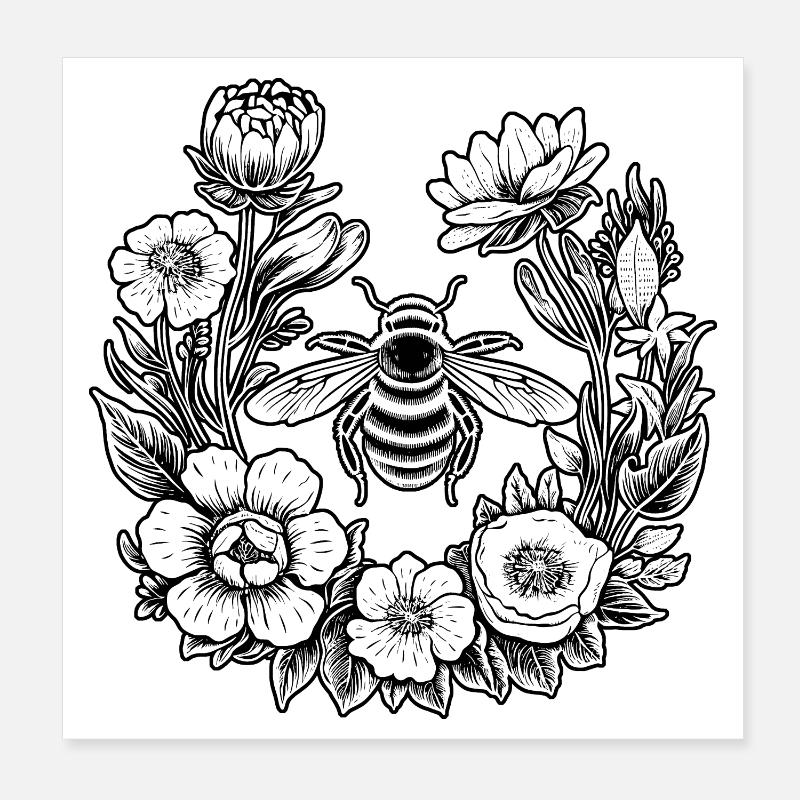 flower wreath flowers beekeeper meadow bees blossoms blossom Poster 8" x 8" (20x20 cm)