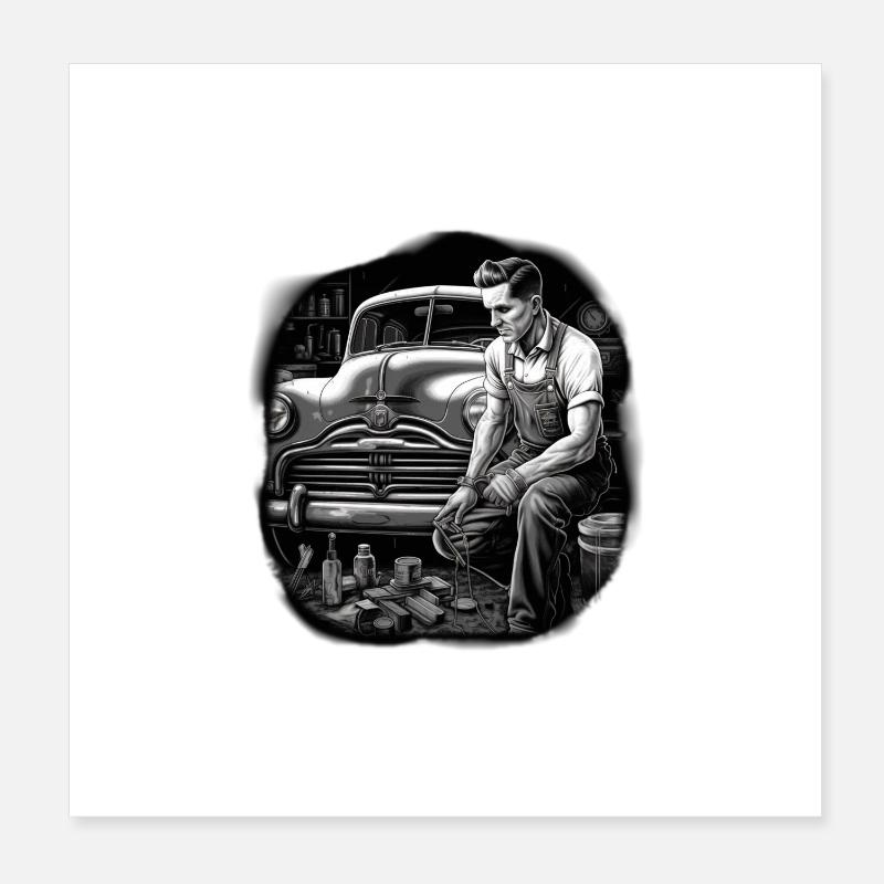 Oldtimer Mechanic white Poster 8" x 8" (20x20 cm)