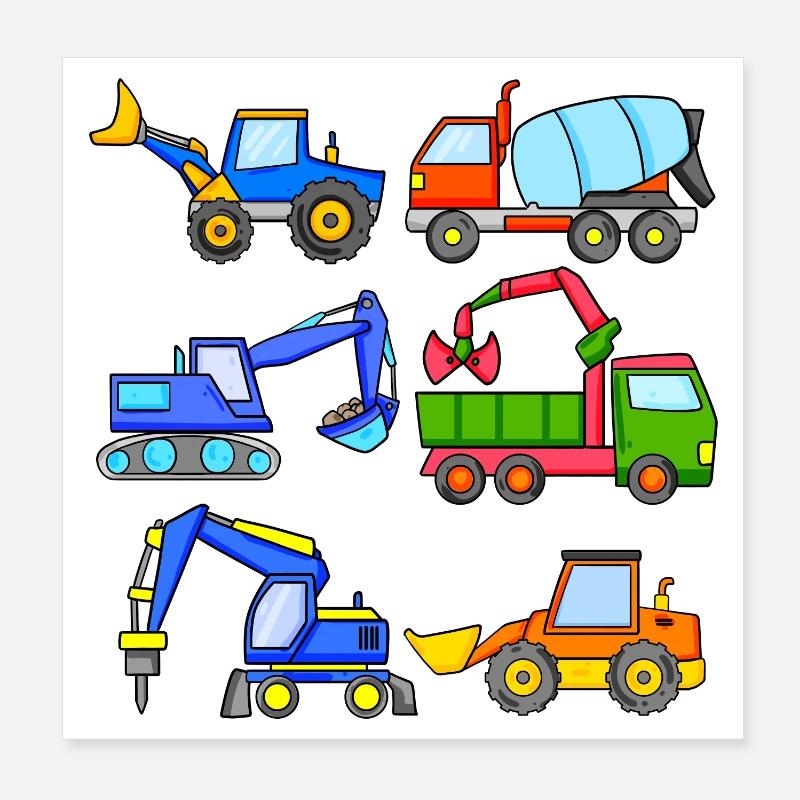 Véhicules de chantier Véhicule - Poster 20 x 20 cm - blanc