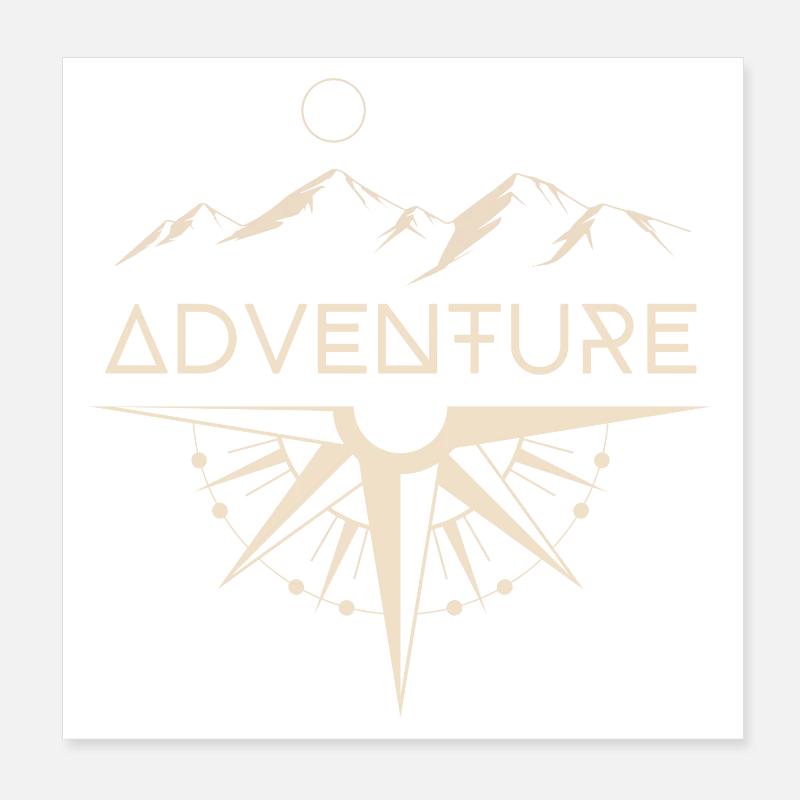 Boussole Montagne Aventure - Poster 20 x 20 cm - blanc