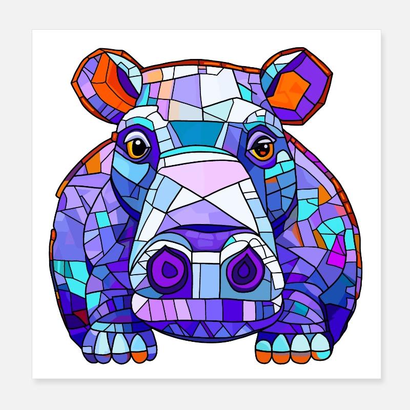 Hippopotamus Hippo Poster 8" x 8" (20x20 cm)