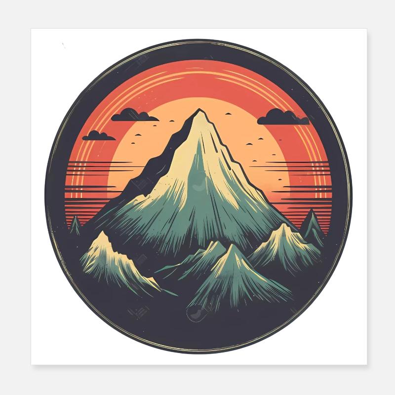 Stylized mountain panorama with sunset Poster 8" x 8" (20x20 cm)