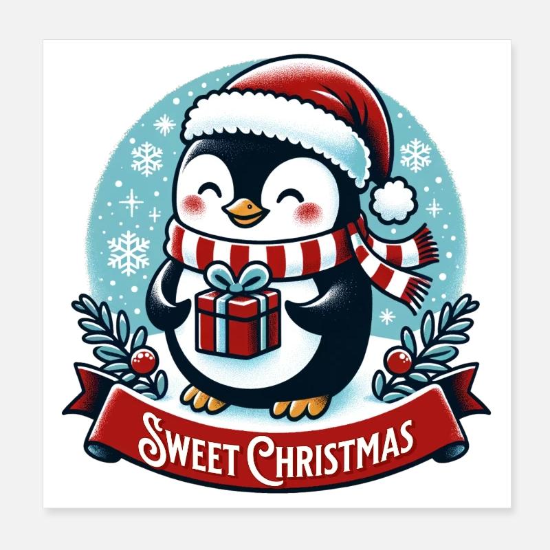 Mignon cadeau de pingouin de Noël Poster 20 x 20 cm