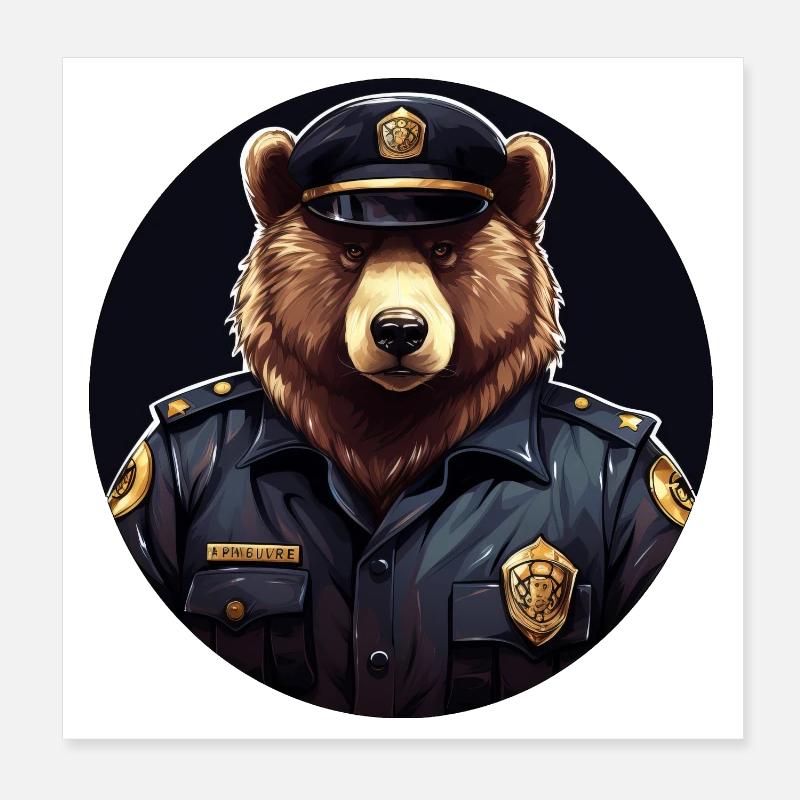 Bear Policewoman Poster 8" x 8" (20x20 cm)