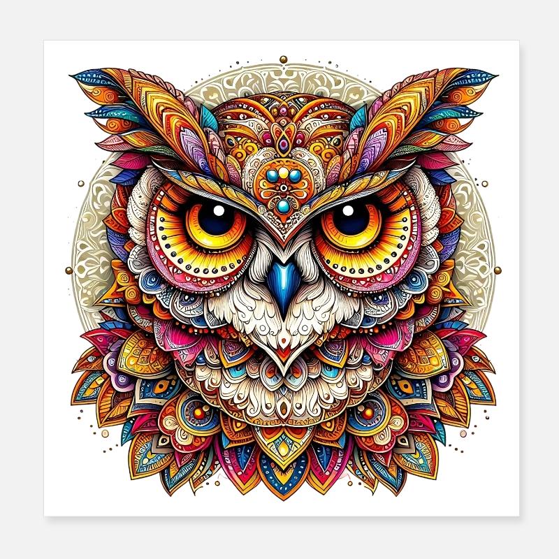 Eule mit Mandalas verziert Poster 20x20 cm