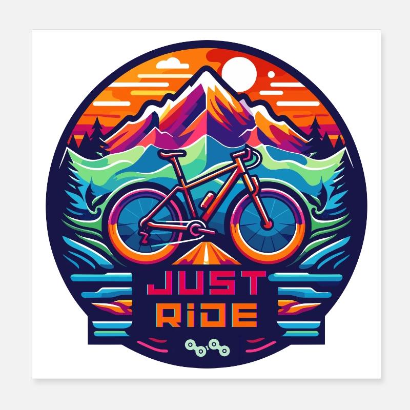 Graphique avec un vélo devant un panorama de montagne Poster 20 x 20 cm