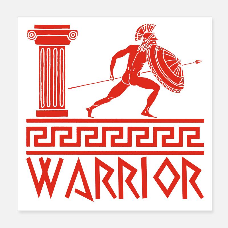 Red Ancient Greek Warrior Poster 8" x 8" (20x20 cm)
