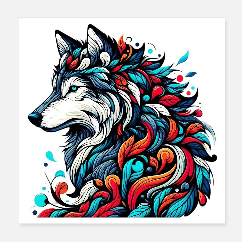 Wolf - Poster 20x20 cm - Weiß