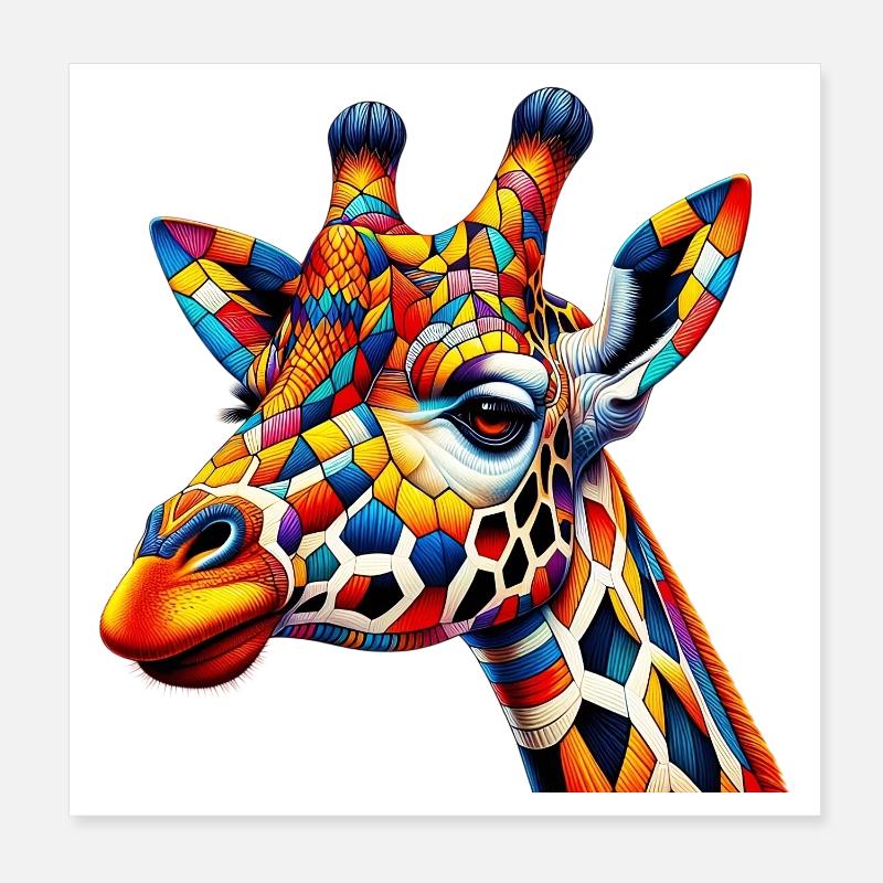Girafe colorée et peinte comme Arlequin Poster 20 x 20 cm