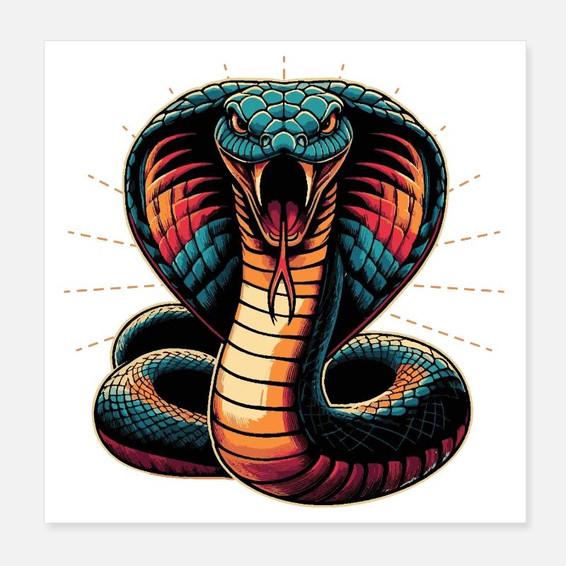 motif serpent Cobra dynamique et coloré Poster 20 x 20 cm
