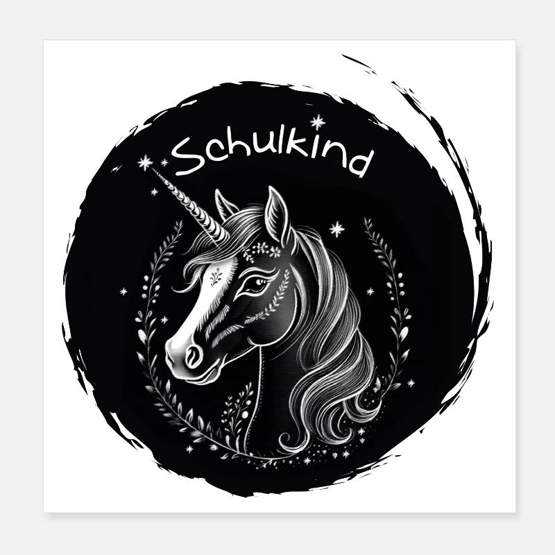 Schulkind - Einhorn mit Sternchen - Kreide Tafel Poster 20x20 cm