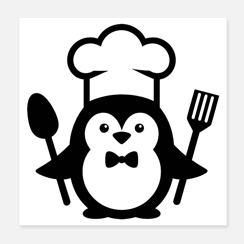 Pingouin Chef Silhouette Minimaliste avec Cuillère Poster 20 x 20 cm