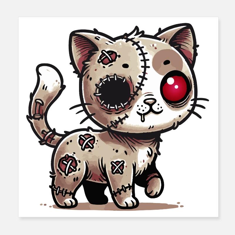 chat kawaii zombie effrayant pour s’amuser à Halloween Poster 20 x 20 cm