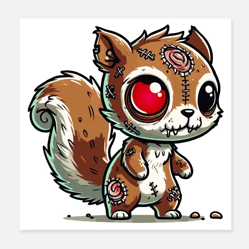 creepy zombie squirrel for halloween fun Poster 8" x 8" (20x20 cm)