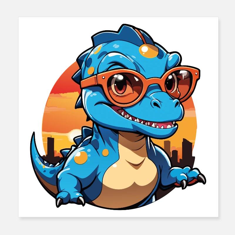 Little cute baby dino Stegosaurus with glasses Poster 8" x 8" (20x20 cm)