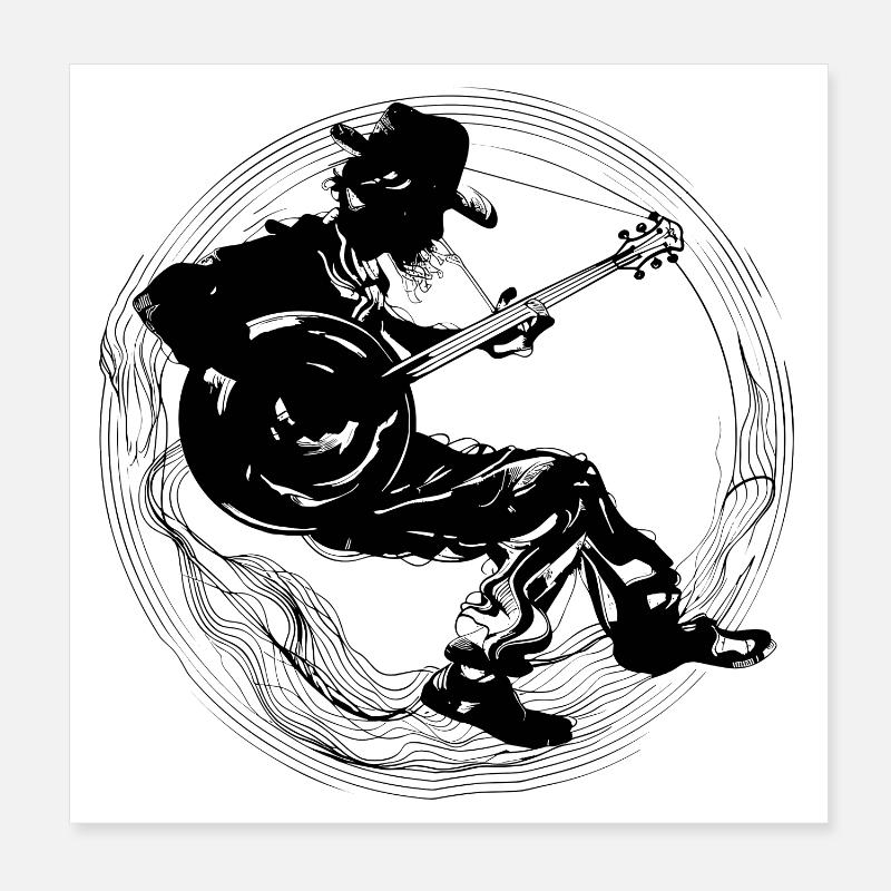 Banjo Player Drawing Poster 8" x 8" (20x20 cm)