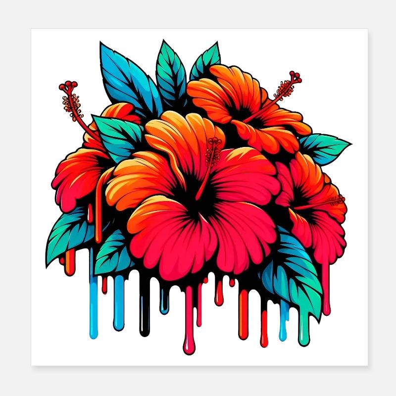 Hibiscus Flowers Poster 8" x 8" (20x20 cm)