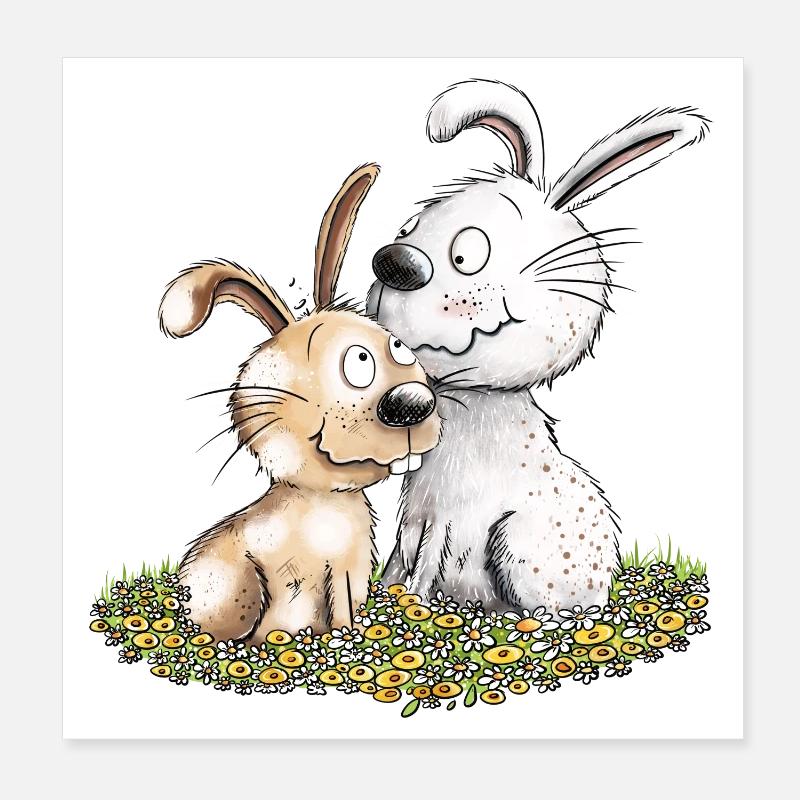 Droll Bunnies I Lapin Motif Lapin Poster 20 x 20 cm