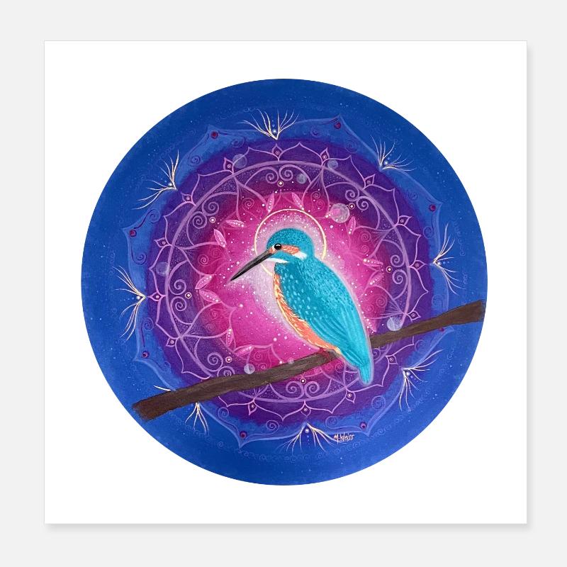 Mystical Kingfisher with Mandala Poster 8" x 8" (20x20 cm)