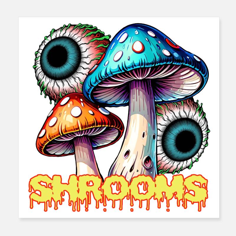 Champignons Psychédéliques Illusion Oeil Art Poster 20 x 20 cm