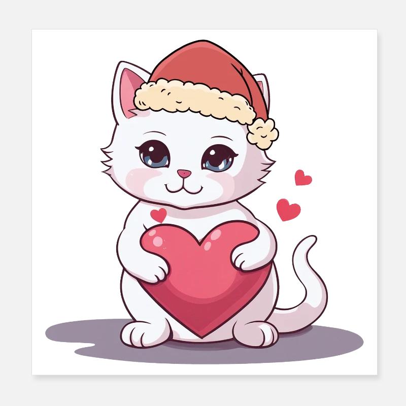 Xmas Cat Kitten Cats Santa Claus Poster 8" x 8" (20x20 cm)