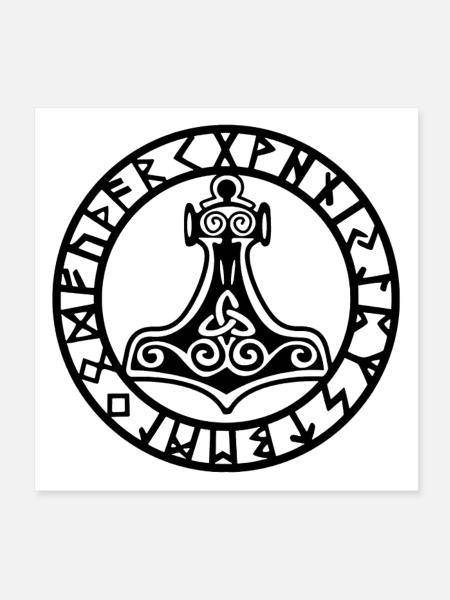 Black Viking Hammer - Poster 8" x 8" (20x20 cm) - white - Front