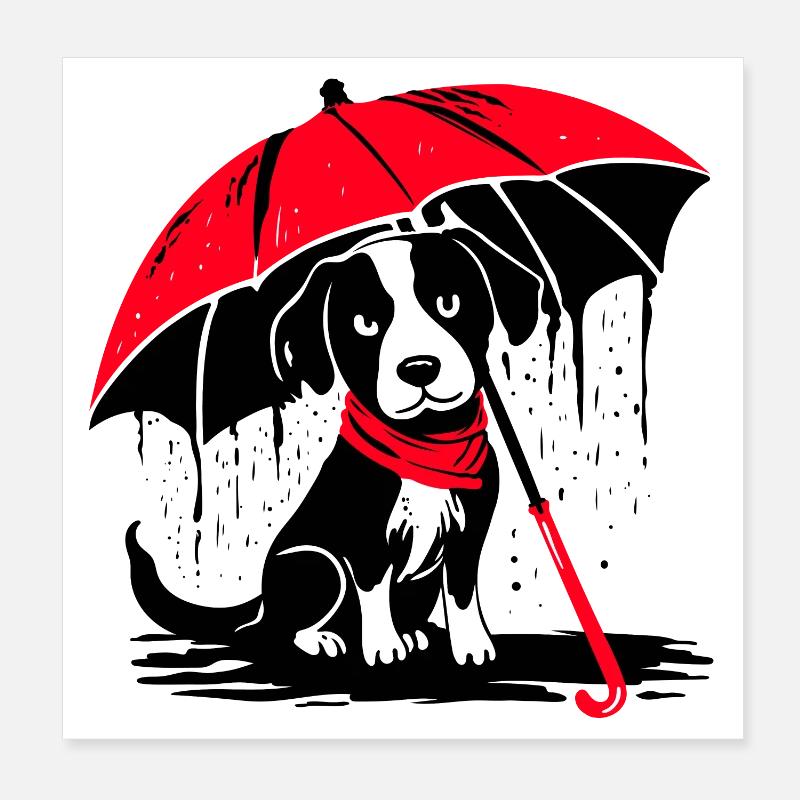 Chien avec parapluie - mauvais temps Poster 20 x 20 cm