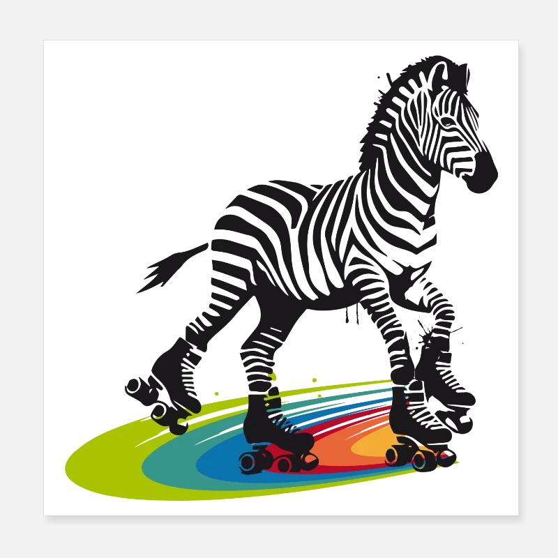 Roller skating zebra in stencil style Poster 8" x 8" (20x20 cm)