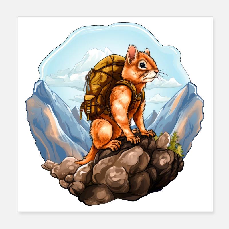 Eichhörnchen Bergsteiger / Wandern Eichhörnchen Poster 20x20 cm