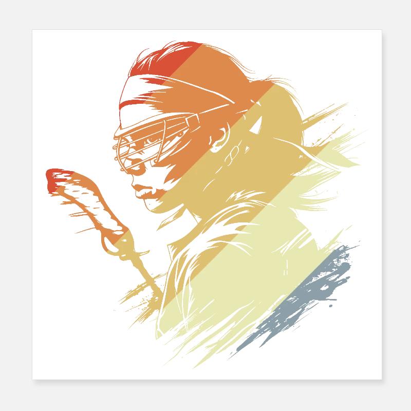 Retro Lacrosse Player Poster 8" x 8" (20x20 cm)
